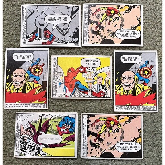 6 Donruss 1966 Marvel Super Heroes Cards Captain America, Iron Man, Spider-man!! - Picture 1 of 2